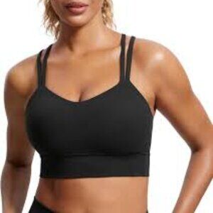 CRZ Yoga Longline Yoga Bra With Strappy Criss Cross in Back Black With Gray New